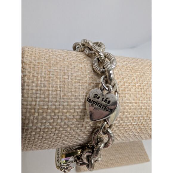Brighton Charm Bracelet 7.5in Silver Tone Inspirational Heart Charms - Picture 7 of 9
